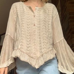 Dreamy Gorgeous Vintage Bell Sleeve Tie Up Blouse White Lace Dream Cottage Top